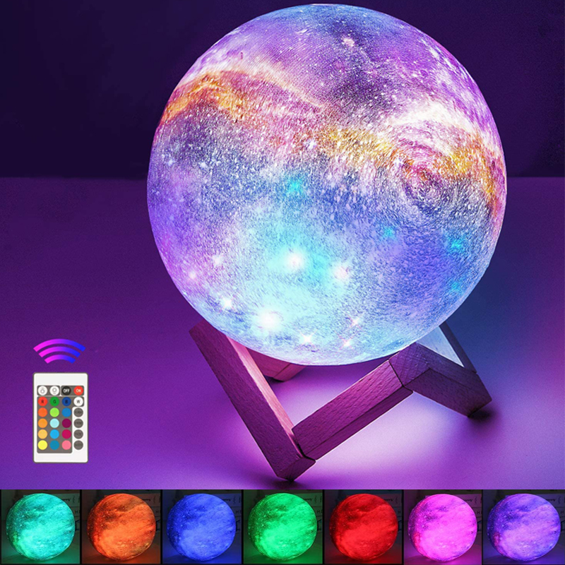 Galaxy Light USB Φωτιστικό Γαλαξίας - Πλανήτης 15εκ RGB LED 16 Χρωμάτων με Ξύλινη Βάση & Χειριστήριο